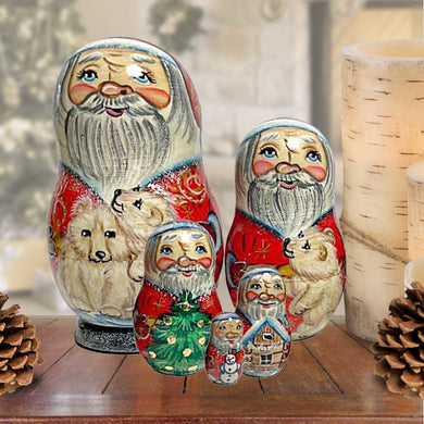 Santa Polar Bears Stocking Doll Nesting dolls made from linden wood - are the perfect gift for friends and family. Hand-Painted matryoshka dolls are collectible handcrafted classic Christmas art 120016