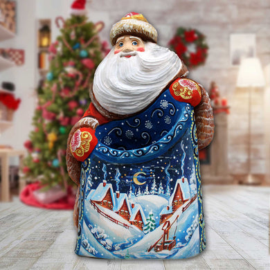 American-Style Snowman Santa Wood Carved Figurine by G. Debrekht | Christmas Santa Snowman Décor - 8208013