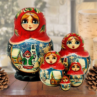 SNOWMANS 5 pc.Nesting Dolls Hand carved of deals Linden wood and Hand Painted