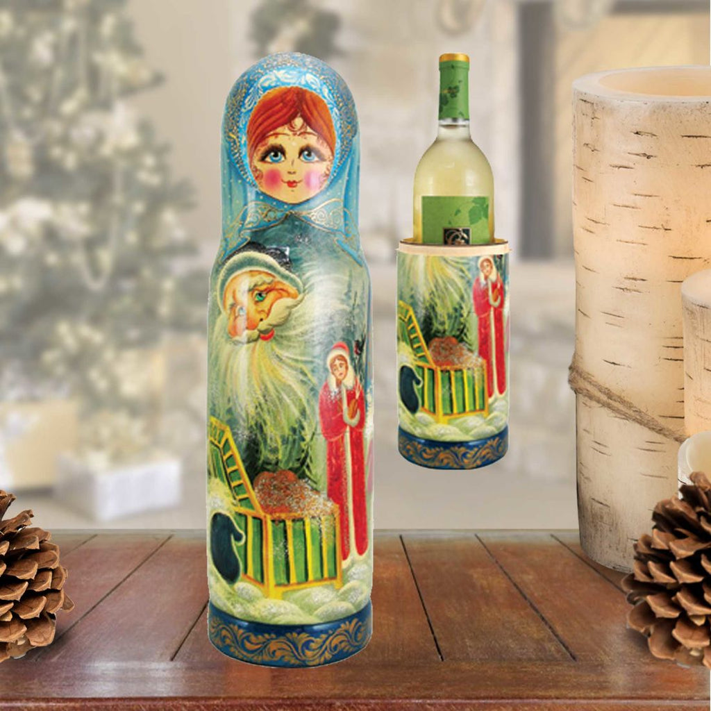 G. Debrekht Russian Santa Wooden Wine Bottle Box