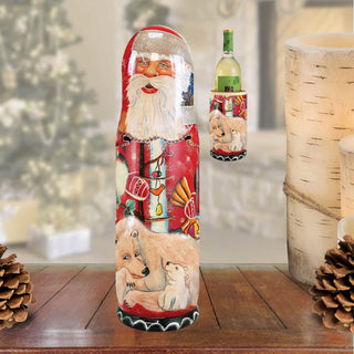 Santa Polar Bears Hand-Painted Wooden Bottle Gift Box by G