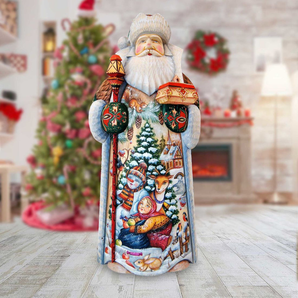 American-Style Snowman Santa Wood Carved Figurine by G. Debrekht | Christmas Santa Snowman Décor - 8208013