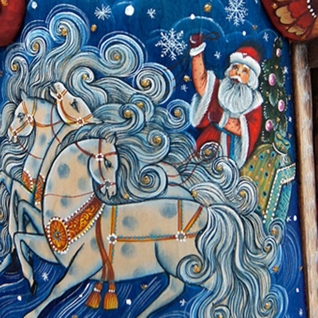 Winter Sleigh Ride with Santa Hand-Painted Wood Carved