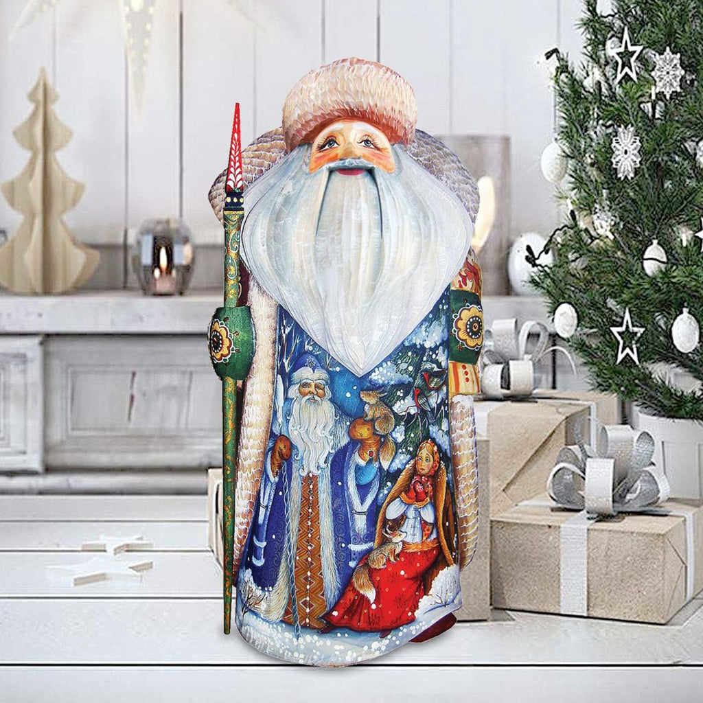 American-Style Snowman Santa Wood Carved Figurine by G. Debrekht | Christmas Santa Snowman Décor - 8208013