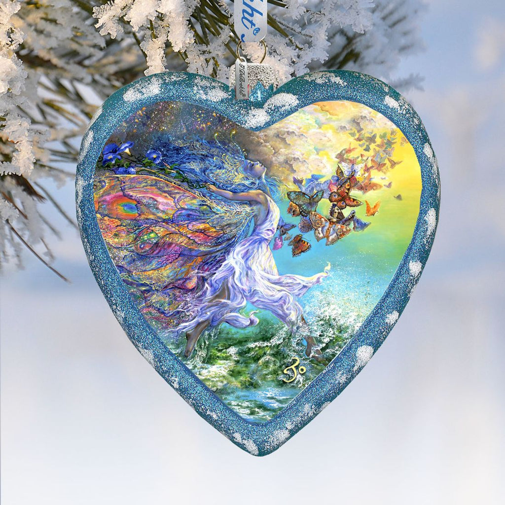 Butterfly Fairy Heart Glass Ornament Limited Edition by Josephine Wall