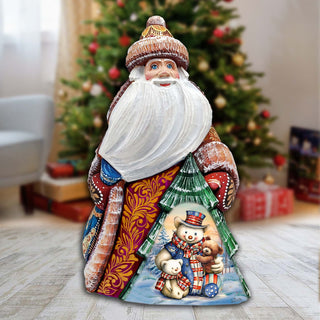 American-Style Snowman Santa Wood Carved Figurine by G. Debrekht | Christmas Santa Snowman Décor - 8208013