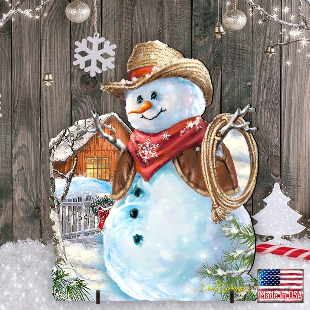 Cowboy Snowman Christmas Outdoor Yard Sign by D. Gelsinger