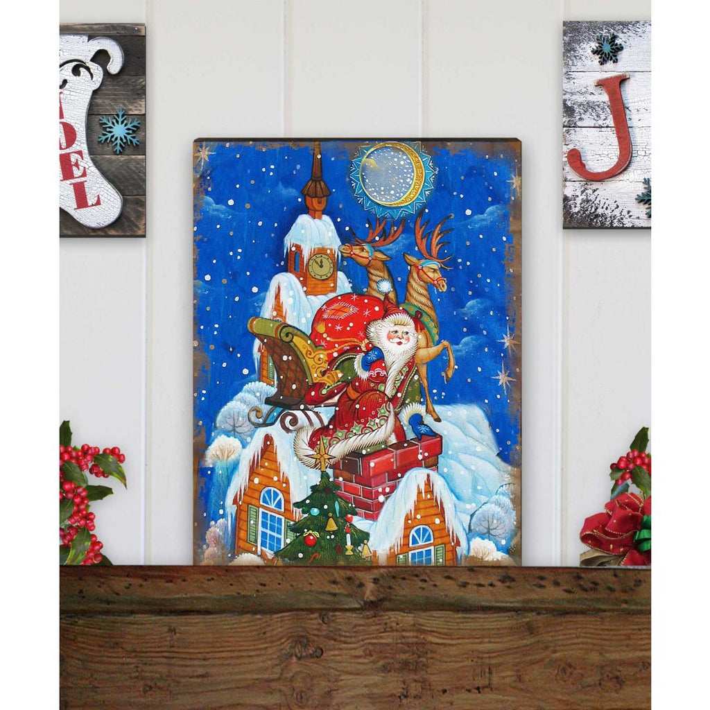 Gerson 15.75 in. H. Wood Santa & Snowman Wall Hanging