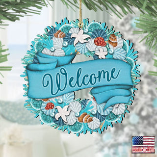 Coastal Wreath Wooden Ornaments by G. DeBrekht - Coastal Holiday Decor - 8185306-2