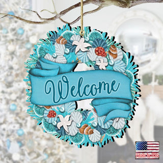 Coastal Wreath Wooden Ornaments by G. DeBrekht - Coastal Holiday Decor - 8185306-2