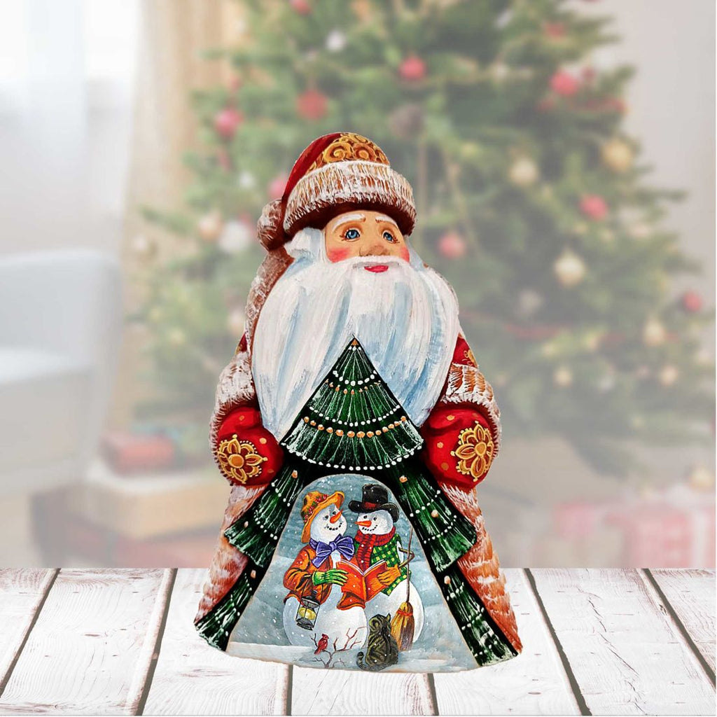 American-Style Snowman Santa Wood Carved Figurine by G. Debrekht | Christmas Santa Snowman Décor - 8208013