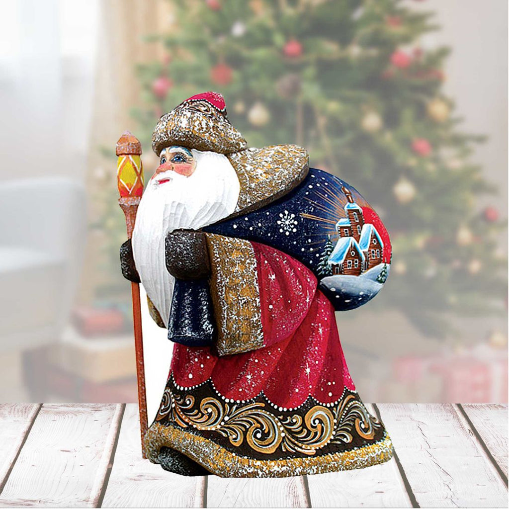 American-Style Snowman Santa Wood Carved Figurine by G. Debrekht | Christmas Santa Snowman Décor - 8208013