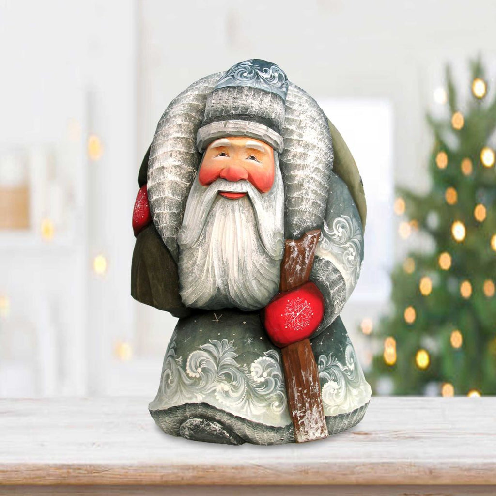 American-Style Snowman Santa Wood Carved Figurine by G. Debrekht | Christmas Santa Snowman Décor - 8208013