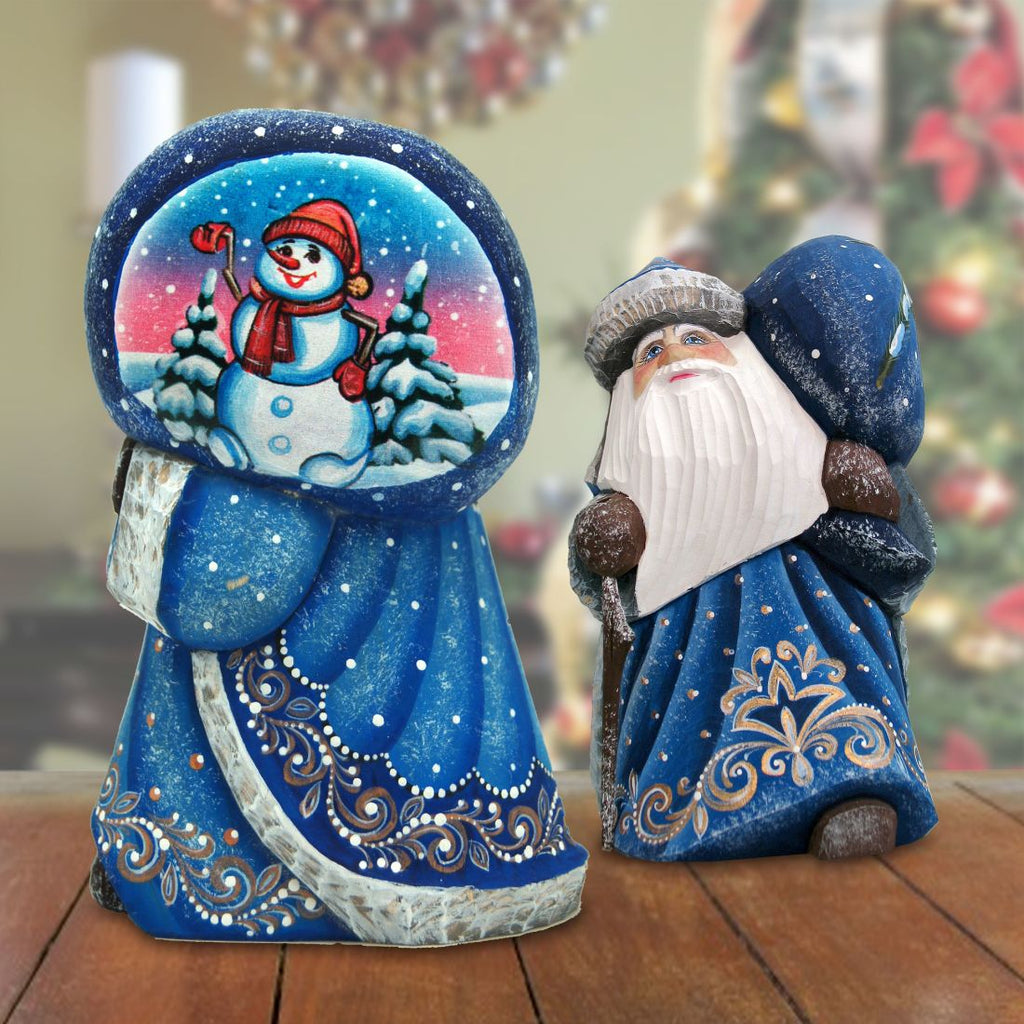 Snow Day Yuletide Santa Hand-Painted Wood Carved Masterpiece