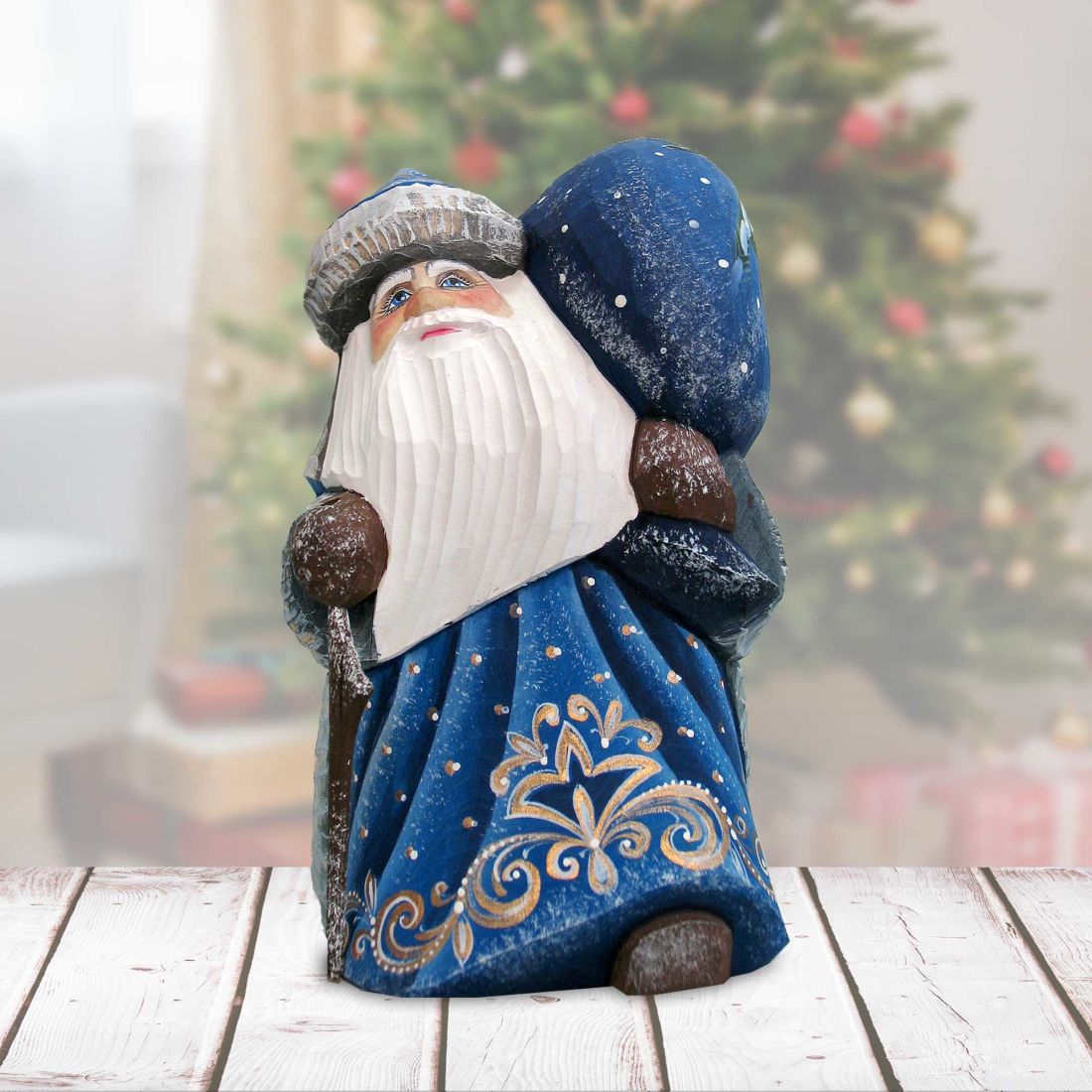 Snow Day Yuletide Santa Hand-Painted Wood Carved Masterpiece by G. DeBrekht  | Christmas Santa Snowman Décor - 8215544