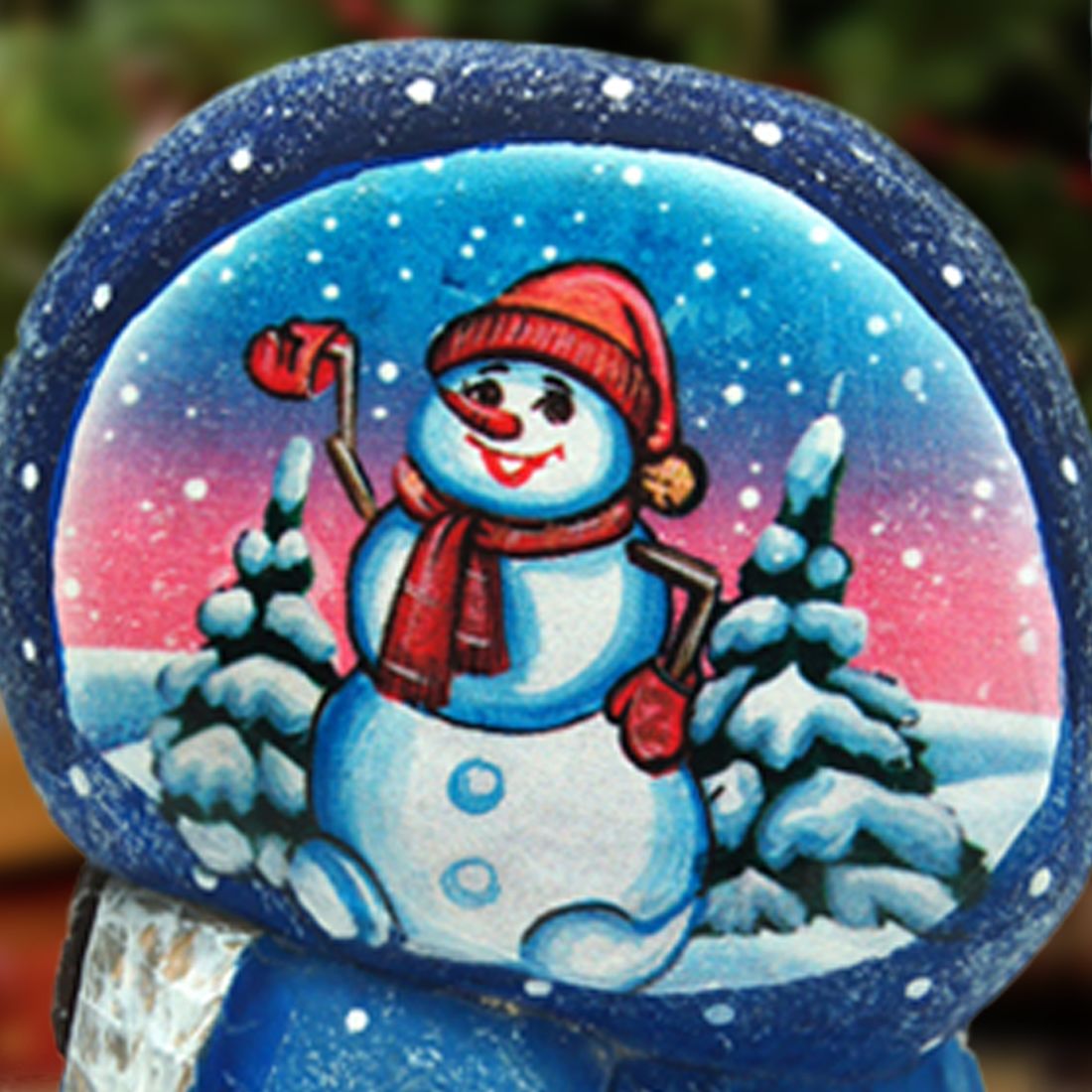 Snow Day Yuletide Santa Hand-Painted Wood Carved Masterpiece by G. DeBrekht  | Christmas Santa Snowman Décor - 8215544