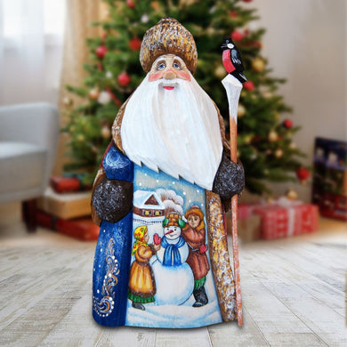 American-Style Snowman Santa Wood Carved Figurine by G. Debrekht | Christmas Santa Snowman Décor - 8208013