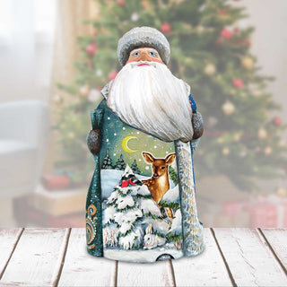 American-Style Snowman Santa Wood Carved Figurine by G. Debrekht | Christmas Santa Snowman Décor - 8208013
