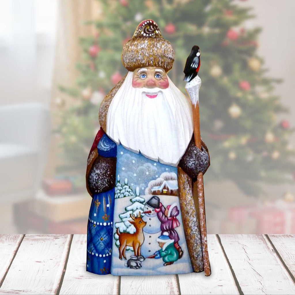 American-Style Snowman Santa Wood Carved Figurine by G. Debrekht | Christmas Santa Snowman Décor - 8208013