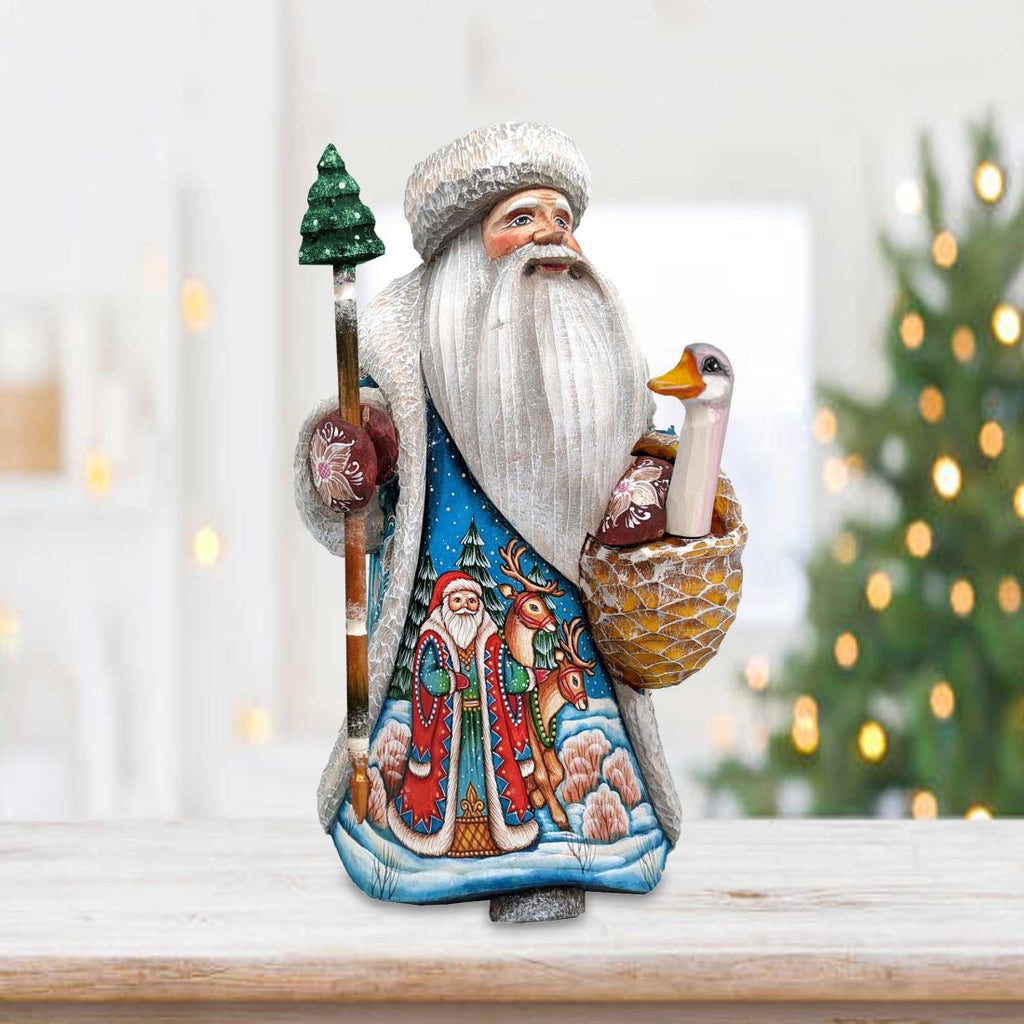 American-Style Snowman Santa Wood Carved Figurine by G. Debrekht | Christmas Santa Snowman Décor - 8208013