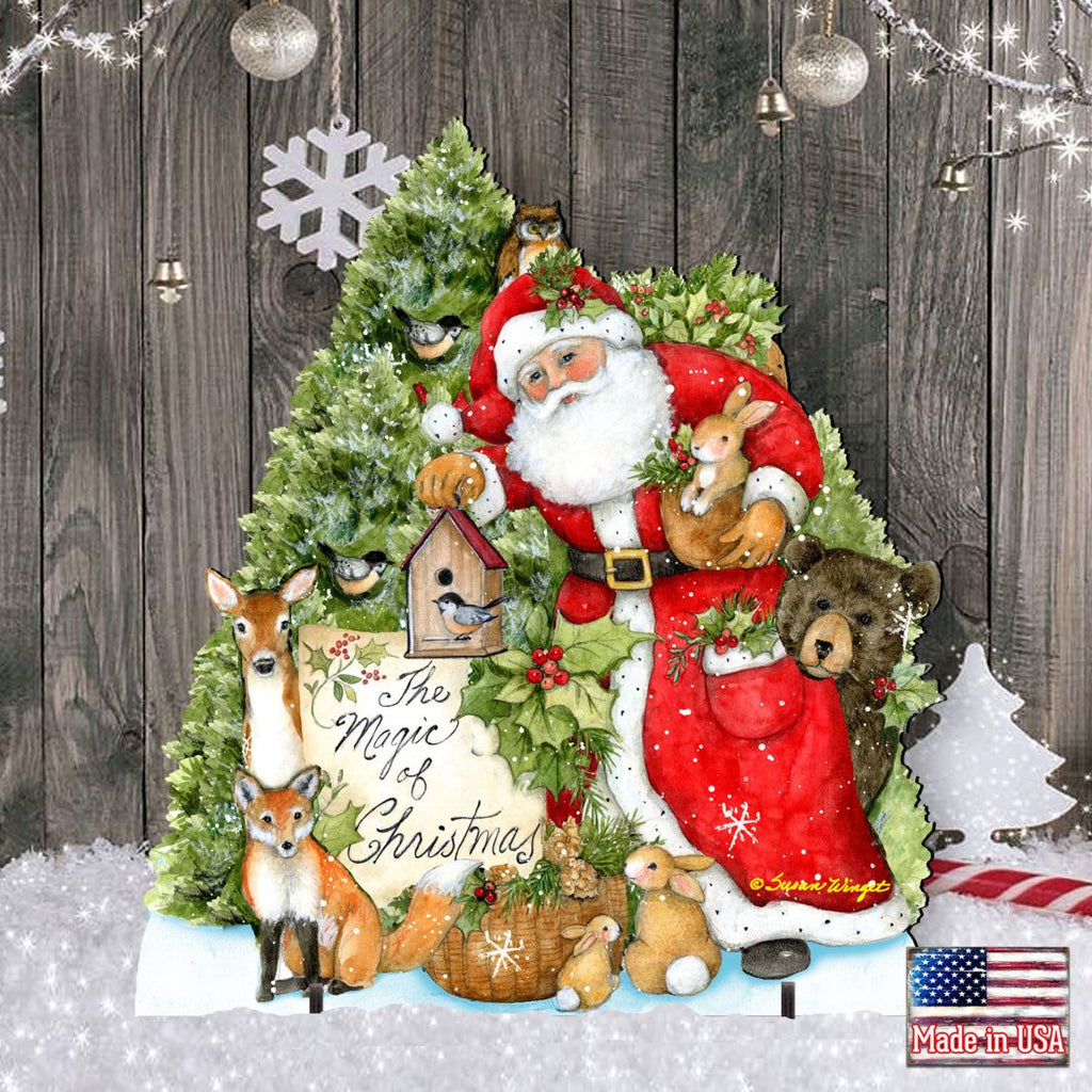 Christmas Fabric | Susan Winget Santa Claus Sleigh Deer Tree White | YARD