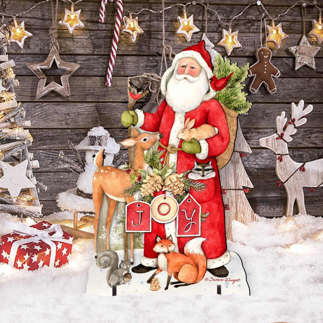 Woodland Frosty Santa Christmas Outdoor Scene by Susan Winget