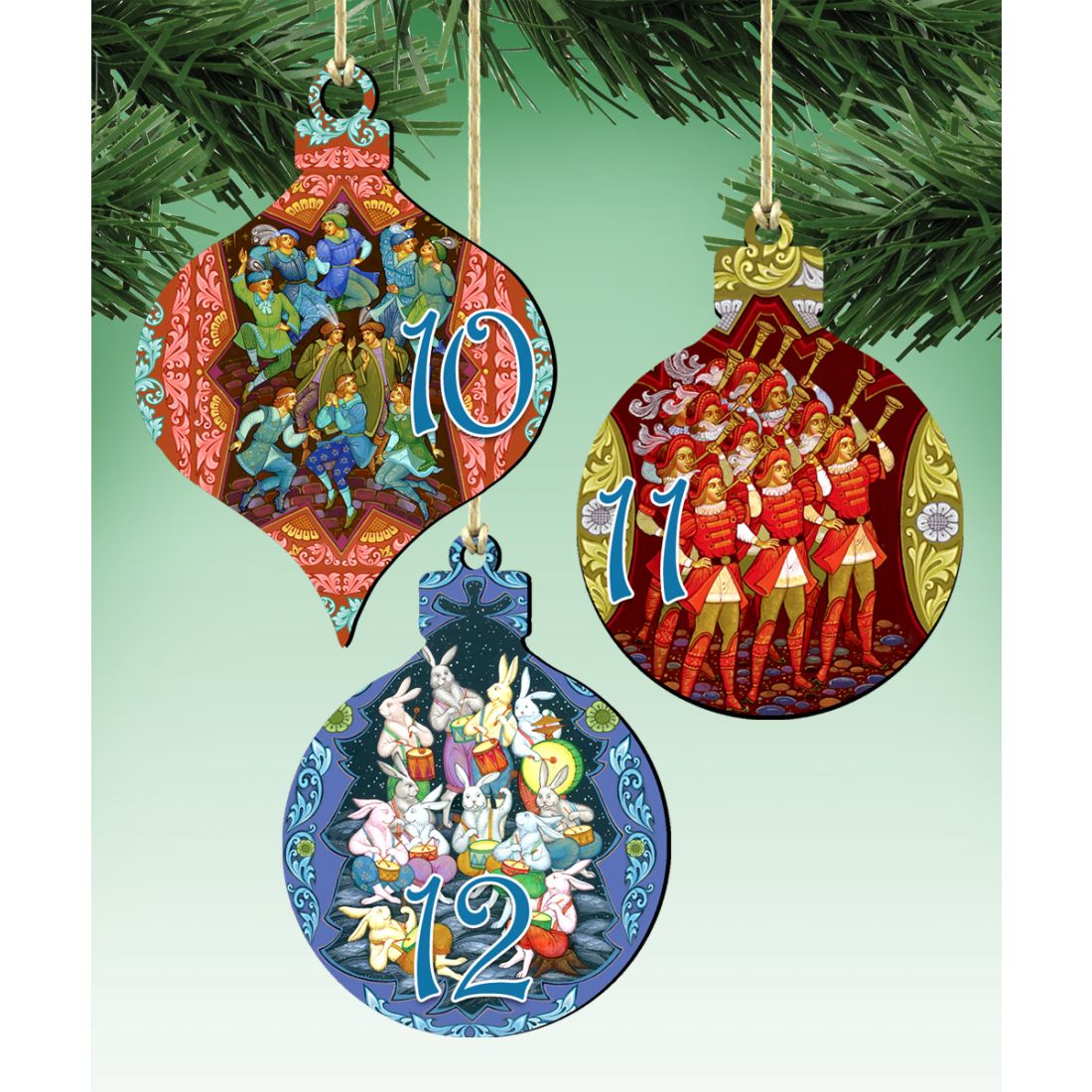 12 Days of Christmas Wooden Decorated Tabletop Tree Collectible Holiday  Decor Unique Art by G.debrekht 89303 