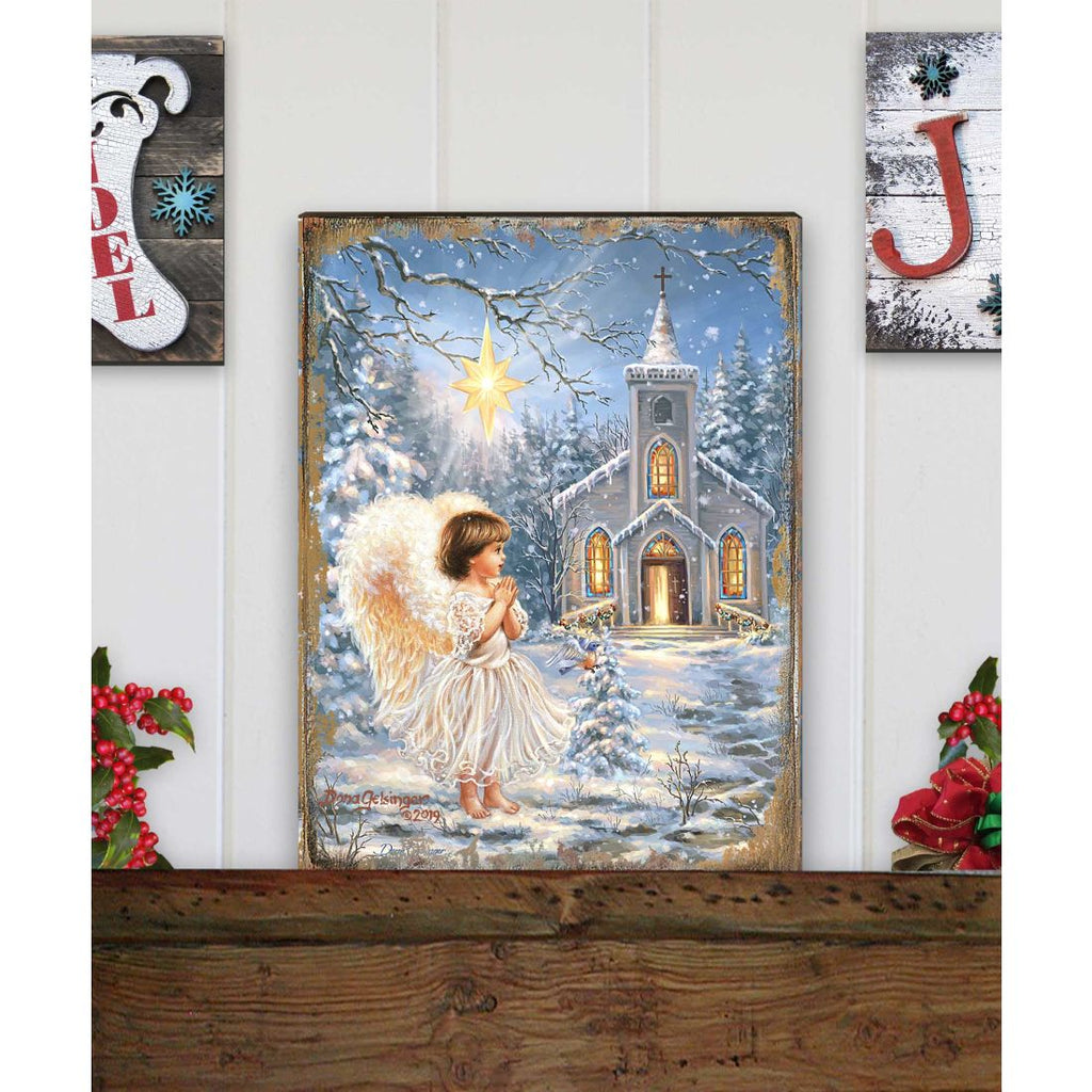 Angel with Cardinal Art Wooden Wall Art by D. Gelsinger