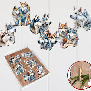 The Graceful Huskies Clip-On Eco Wood Decorative Ornaments Set of 6 by G. Debrekht - Wildlife Décor - 8090115C-S6