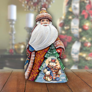 American-Style Snowman Santa Wood Carved Figurine by G. Debrekht | Christmas Santa Snowman Décor - 8208013