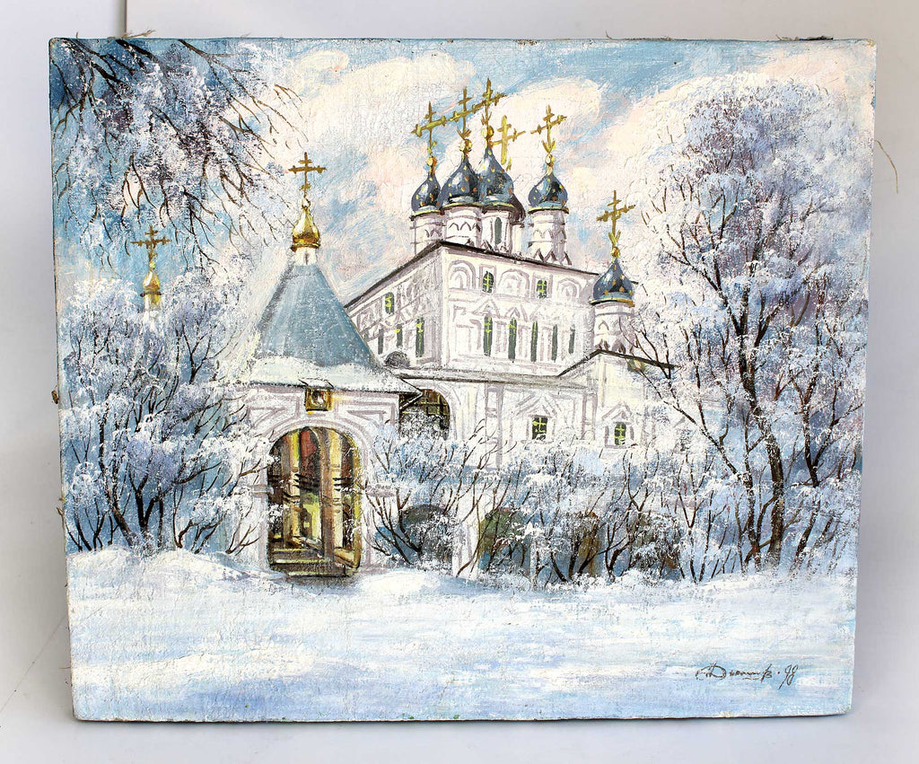 One-of-a-Kind Original Oil Painting on Canvas - Winter in Kolomenskoye Wall Art 12x14 Inches Signed by the Artist