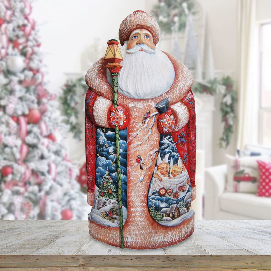 American-Style Snowman Santa Wood Carved Figurine by G. Debrekht | Christmas Santa Snowman Décor - 8208013