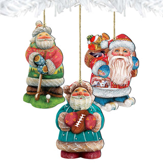 Sporty Santa Wooden Ornaments Set of 3 by G. DeBrekht - Christmas Santa Snowman Décor - 8100031S3