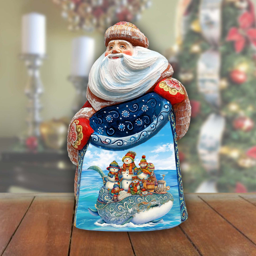 American-Style Snowman Santa Wood Carved Figurine by G. Debrekht | Christmas Santa Snowman Décor - 8208013